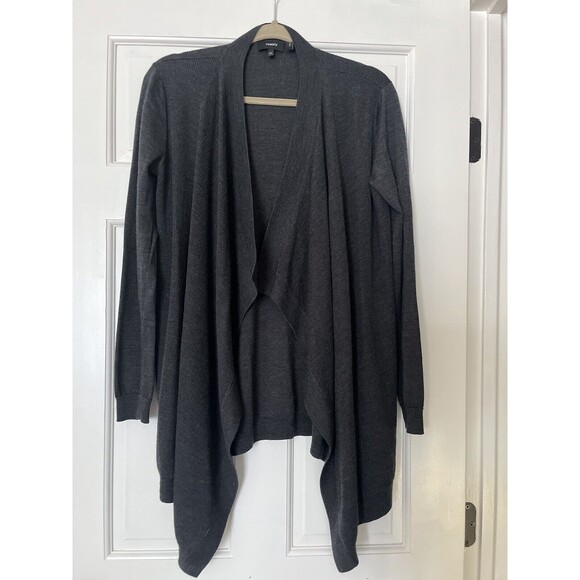 Theory Cardigan Womens Medium 100% Merino Wool Open Front Waterfall Long line - Picture 1 of 7